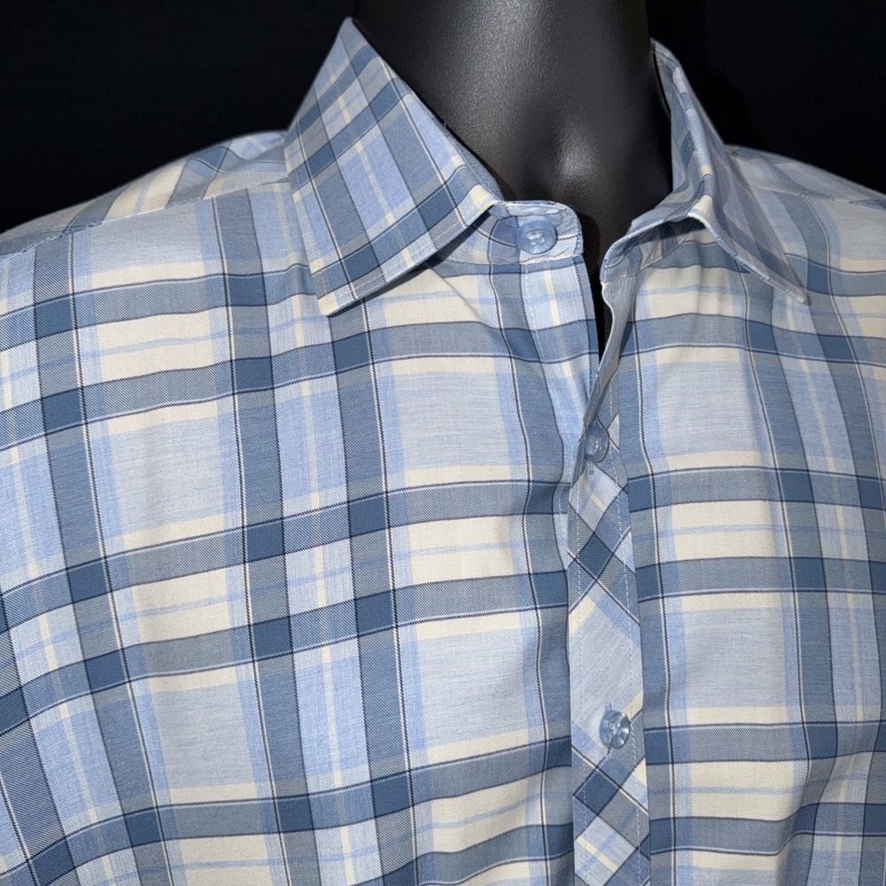 LOT OF 2 Jarad Lang After Hours Mens Shirt Slim Fit Blue Check Plaid LS Large - Picture 4 of 16